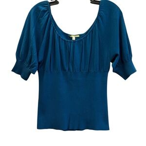 Gianni Bini Teal Knit Scoop Neck Puff Sleeve Top